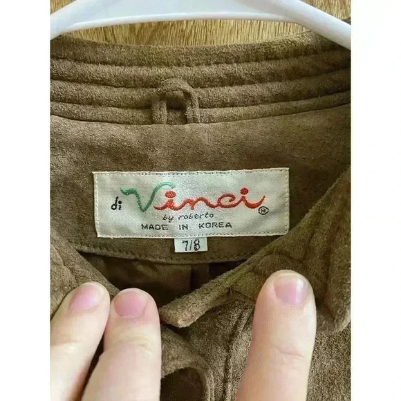 Vintage Di Vinci Suede Leather Jacket Button-up Tan Size 7/8 Heavy - Picture 6 of 12